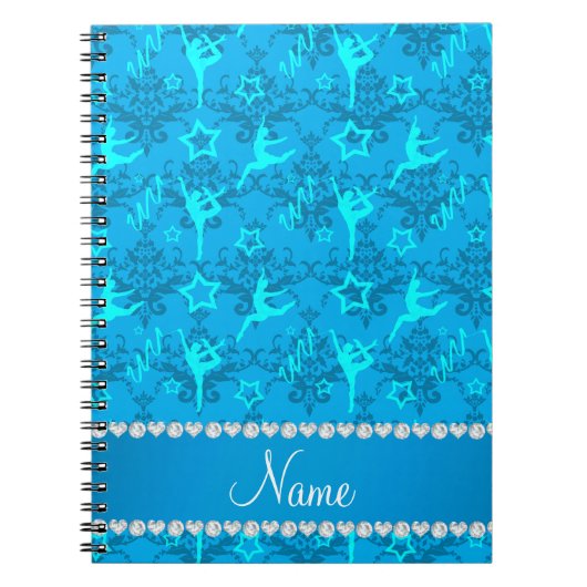Carnet Personalized name sky blue damask gymnastics (Devant)