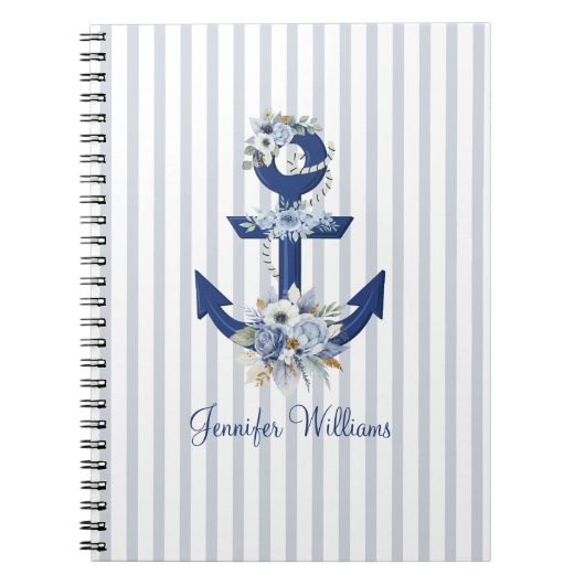 Carnet Personalized Nautical Floral Navy Stripes (Devant)