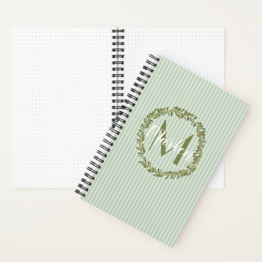 Carnet Personalized Olive Wreath Monogram  (À l'intérieur)