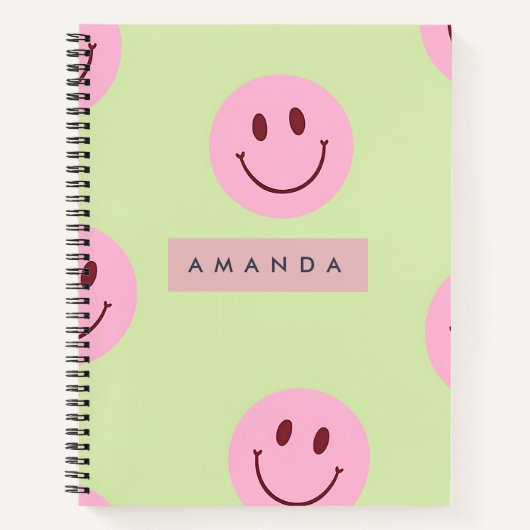 Carnet Personalized Pastel Green & Pink Smiley Face (Devant)
