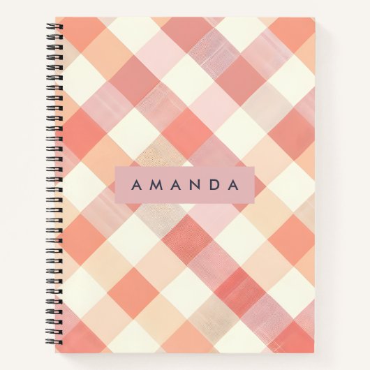 Carnet Personalized Pastel Peach Checkered Modern (Devant)