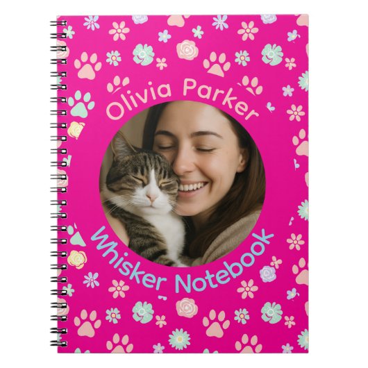 Carnet Personalized Pink Cat Photo & Name Spiral Notebook (Devant)