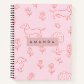Carnet Personalized Pink Dachshund and Flower (Devant)