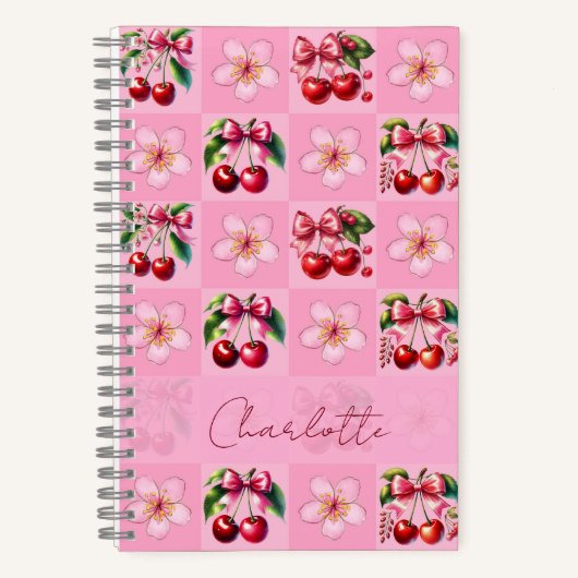 Carnet Personalized Pink Gingham Cherry Blossom (Recto)