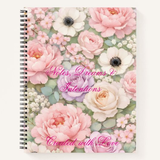 Carnet Personalized Pink Roses Spiral Notebook Women's  (Devant)