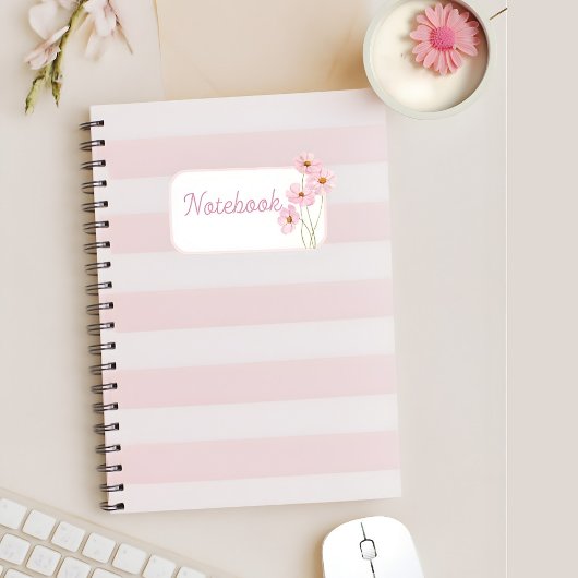 Carnet Personalized Pink Stripe Floral Spiral Notebook