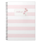 Carnet Personalized Pink Stripe Floral Spiral Notebook (Devant)