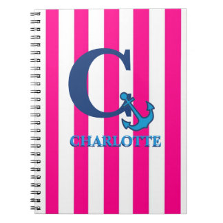 Carnet Personalized Pink Stripes Navy Blue Anchor