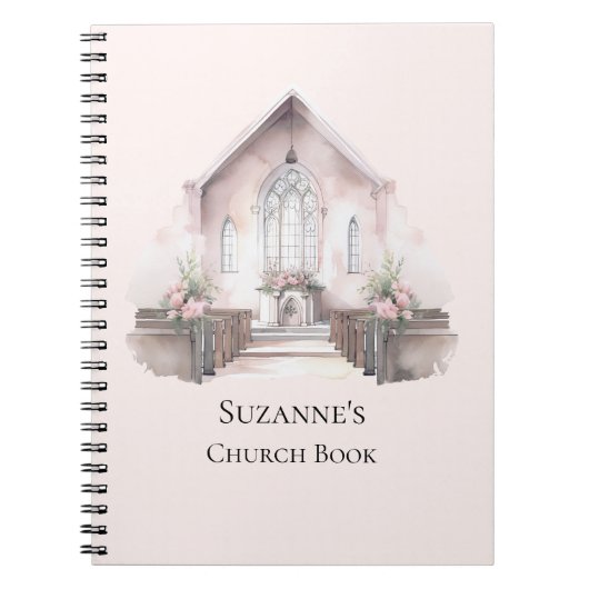 Carnet Personalized Pink Watercolor Church Book (Devant)