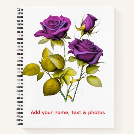 Carnet Personalized Purple Rose Notebook | Add Your Name (Devant)