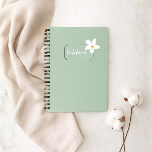 Carnet Personalized Sage Green Flower Spiral Notebook