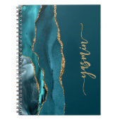 Carnet Personalized Signature Teal Blue Gold Agate (Devant)
