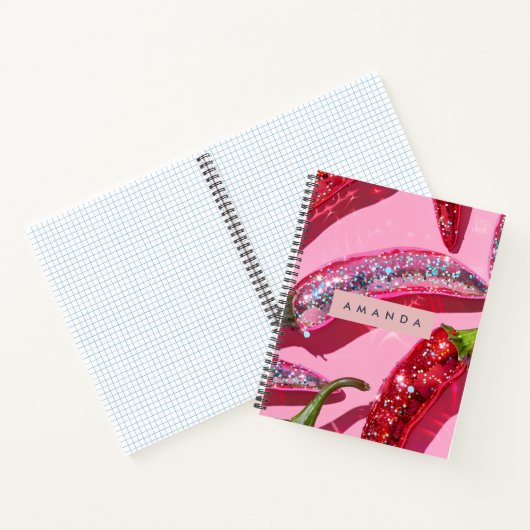 Carnet Personalized Sparkling Hot Pink Glitter Chili (Intérieur)