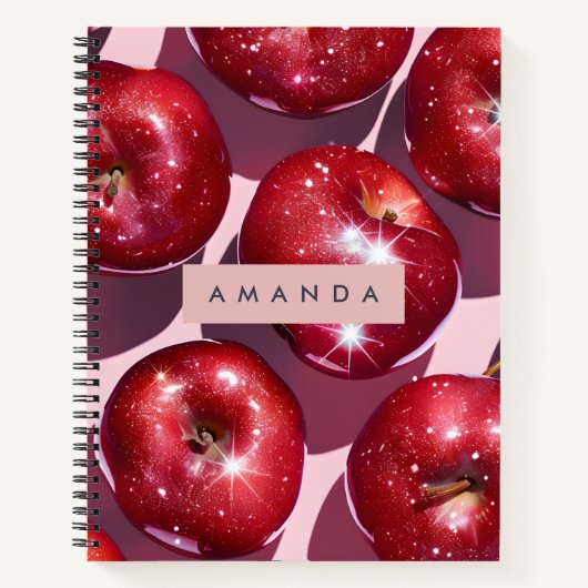 Carnet Personalized Sparkling Red Apple Pink Background (Devant)