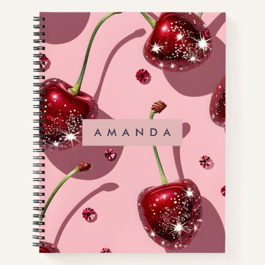 Carnet Personalized Sparkling Red Cherry Glam  (Devant)