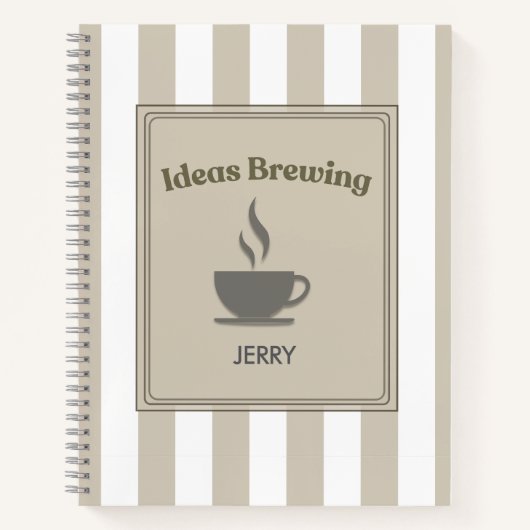 Carnet Personalized Striped Khaki "Ideas Brewing" (Devant)