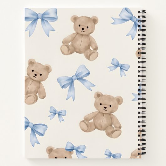 Carnet Personalized Teddy Bear & Blue Bow Pattern (Dos)