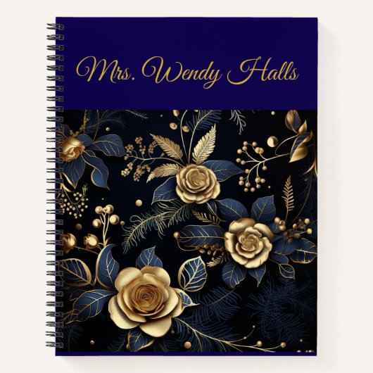 Carnet Personalized Vintage Navy Blue and Gold Christmas (Devant)