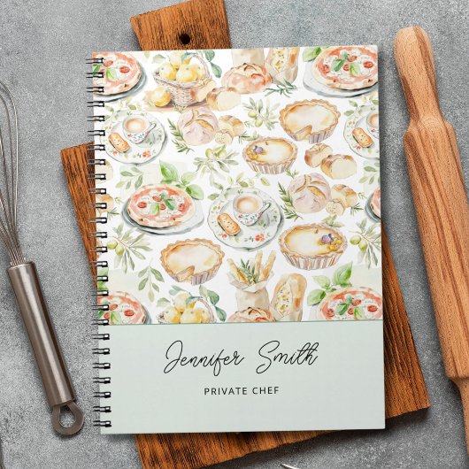 Carnet Personalized Watercolor Mediterranean Food Pattern