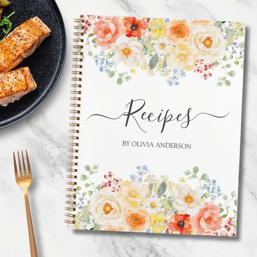 Carnet Personalized Watercolor Sunny Flower Floral Recipe