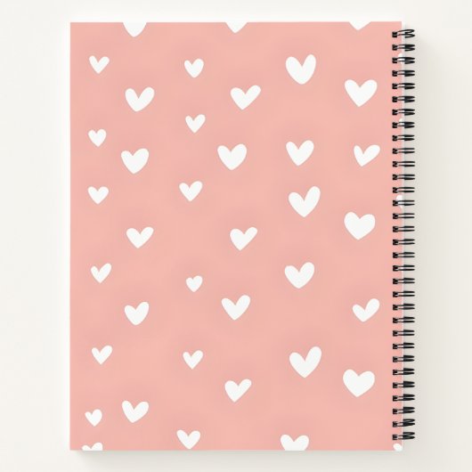 Carnet Personalized White Heart Pattern on Blush  (Dos)