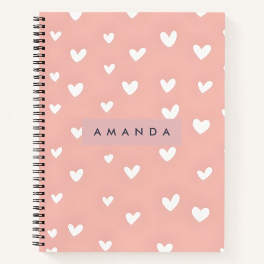 Carnet Personalized White Heart Pattern on Blush  (Devant)