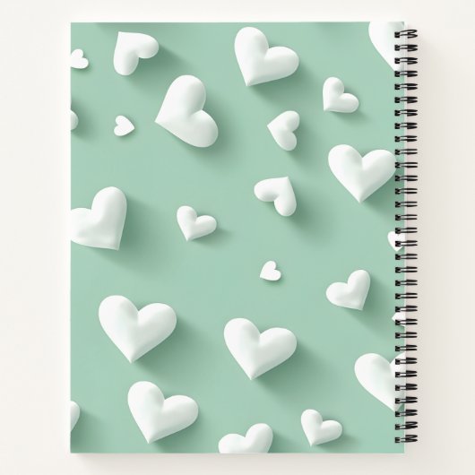 Carnet Personalized White Heart Pattern on Mint (Dos)