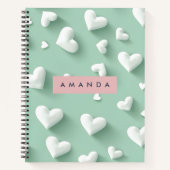 Carnet Personalized White Heart Pattern on Mint (Devant)