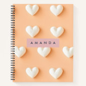 Carnet Personalized White Heart Pattern on Peach (Devant)