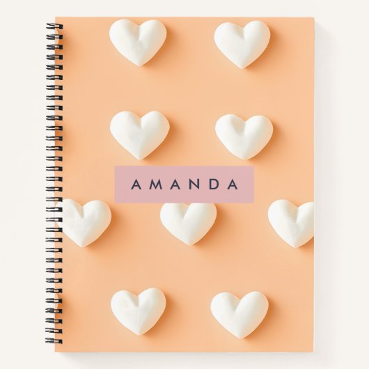 Carnet Personalized White Heart Pattern on Peach (Devant)
