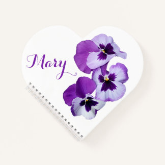 Carnet Personnalisable Mary nom purple pansé coeur floral