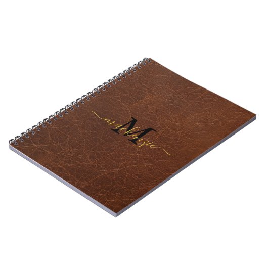 Carnet personnalisé à l'aspect cuir marron (Côté gauche)