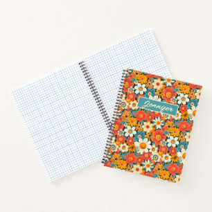 Carnet personnalisé à motif floral rétro Daisy