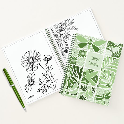 Carnet personnalisé avec Motifs verts bio