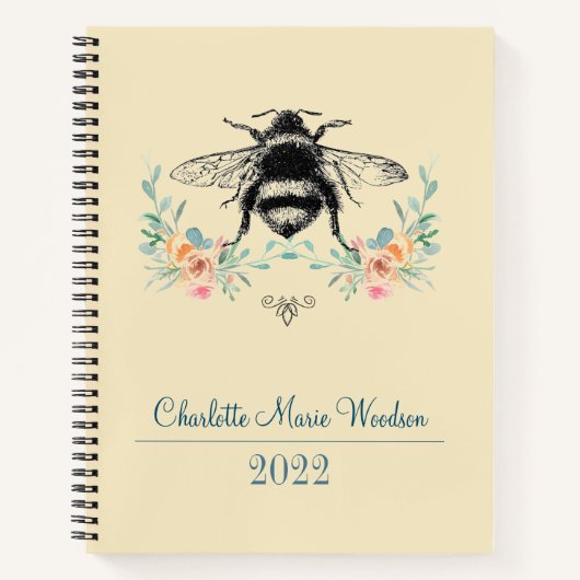 Carnet Personnalisé Bee Blush Rose Vert Floral (Devant)
