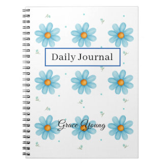 Carnet personnalisé Bleu Daisy avec nom personnali