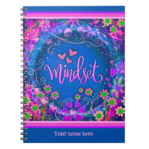 Carnet Personnalisé Blue Floral Coeurs Mindset Amusant Co