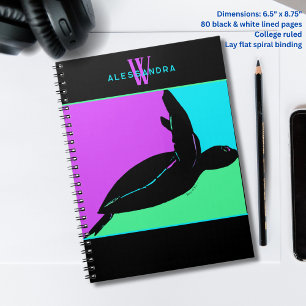 Carnet Personnalisé Coloré Monogramme de tortue de mer tr