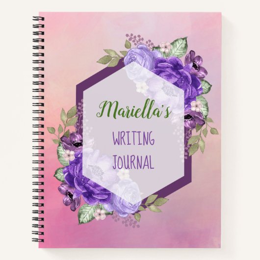 Carnet personnalisé de fleurs d'aquarelle violette (Devant)