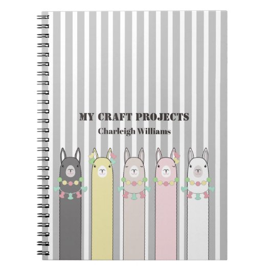Carnet personnalisé de llamas colorés rétro mignon (Devant)