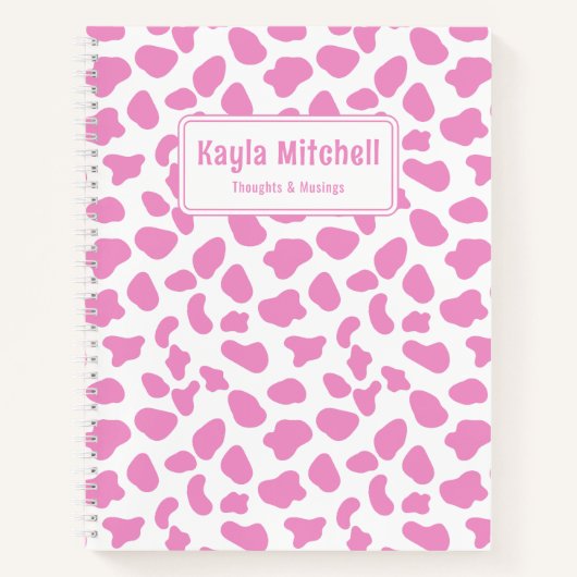 Carnet personnalisé d'impression de vache rose et (Devant)