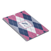 Carnet Personnalisé Dusty Rose & Navy Blue Preppy Jacquar (Côté Droit)