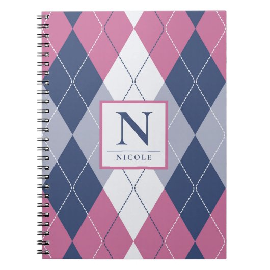 Carnet Personnalisé Dusty Rose & Navy Blue Preppy Jacquar (Devant)