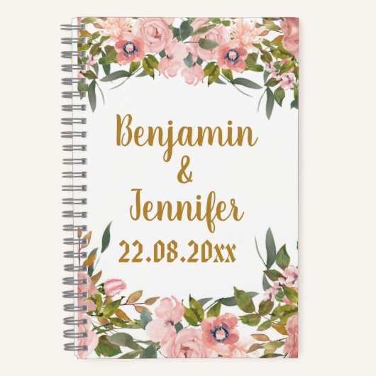 Carnet Personnalisé Élégant Rose Floral Verdure Mariage F (Recto)