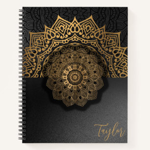 Carnet personnalisé en or moderne Mandala noir