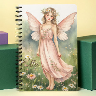 Carnet personnalisé Fée des fleurs aquarelle rose