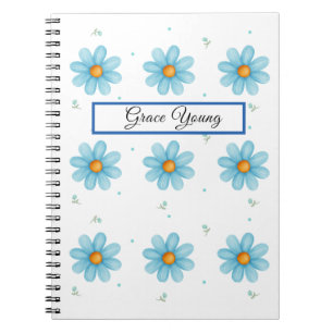 Carnet personnalisé Fleur Bleue Daisy Nom Personna
