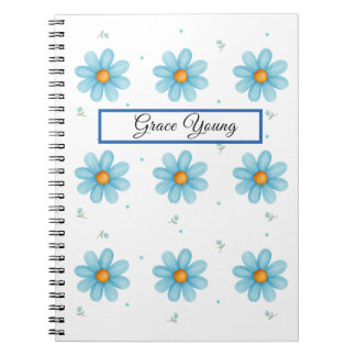 Carnet personnalisé Fleur Bleue Daisy Nom Personna