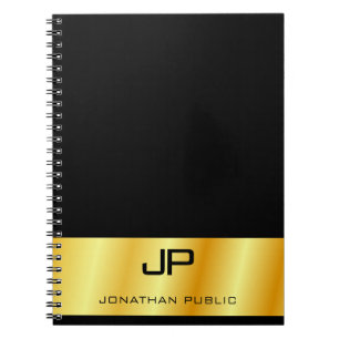 Carnet Personnalisé Monogramme Noir Et Or Élégant Modèle