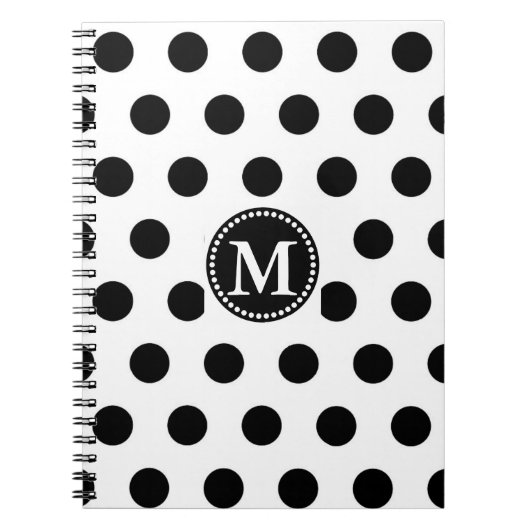 Carnet Personnalisé Monogramme Pois noir et blanc (Devant)